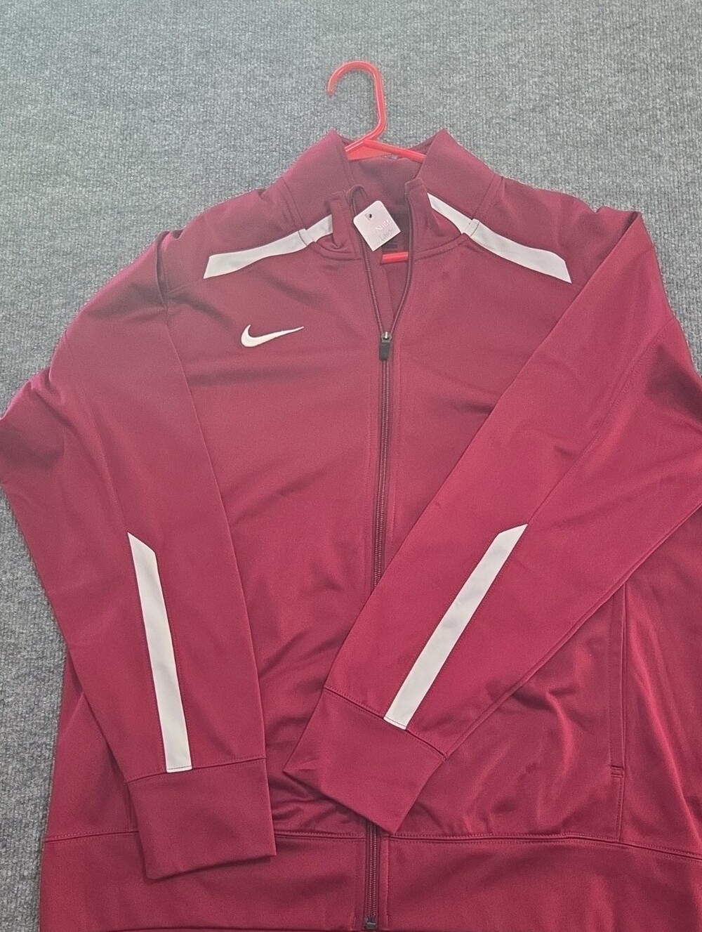 Nike Men's Maroon Zip-Up Track Jacket with White Stripes